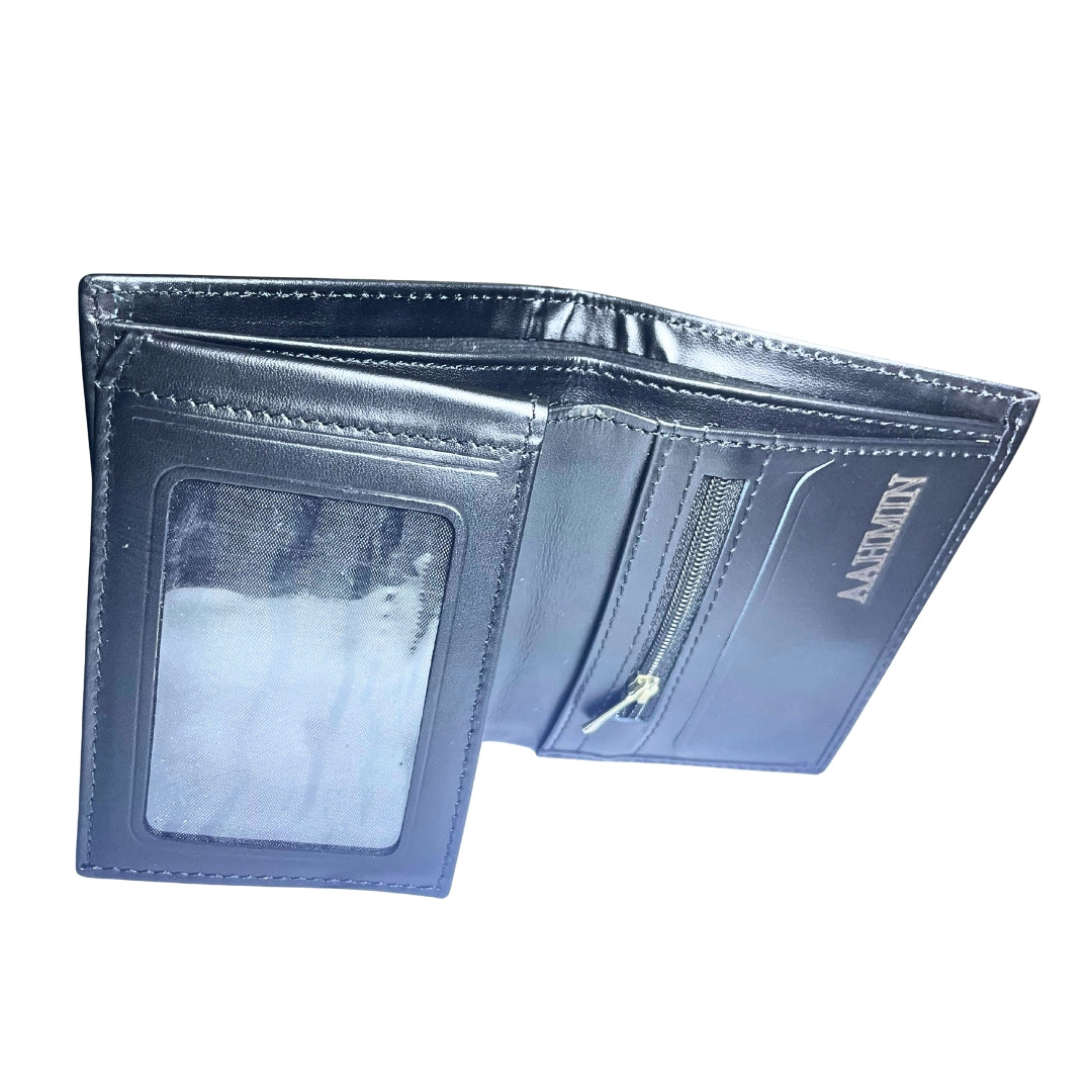 Premium Men's Genuine Leather Bifold Wallet with ID Window & Zipper Pocket – Classic Brown