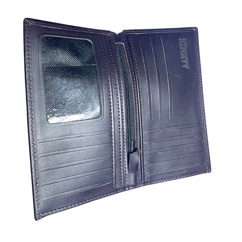 AAHMIN  Long Leather Wallet – Slim Vertical Bifold with Multi-Card Slots and Secure Zipper Pocket
