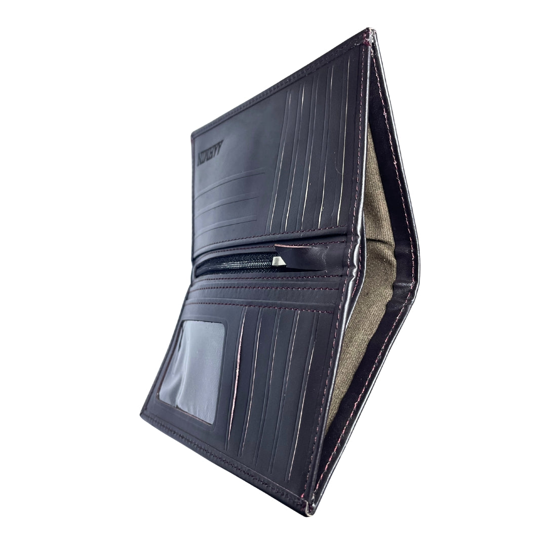 AAHMIN  Long Leather Wallet – Slim Vertical Bifold with Multi-Card Slots and Secure Zipper Pocket