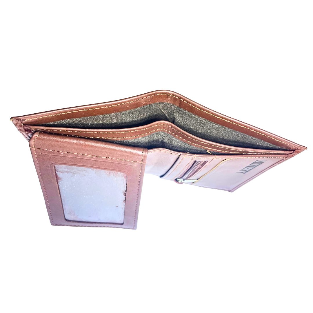 Premium Men's Genuine Leather Bifold Wallet with ID Window & Zipper Pocket – Classic Brown