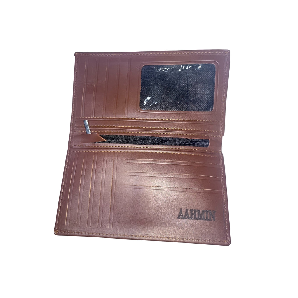 AAHMIN  Long Leather Wallet – Slim Vertical Bifold with Multi-Card Slots and Secure Zipper Pocket