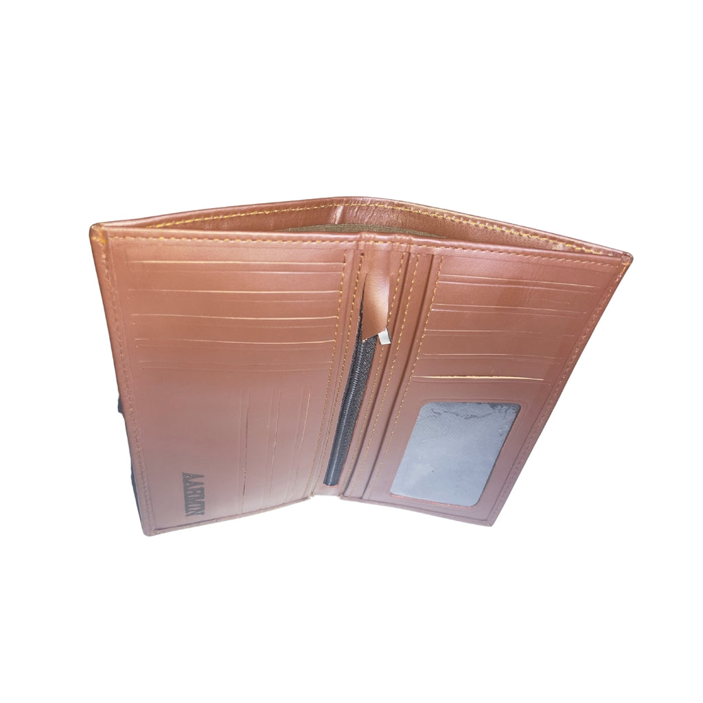 AAHMIN  Long Leather Wallet – Slim Vertical Bifold with Multi-Card Slots and Secure Zipper Pocket